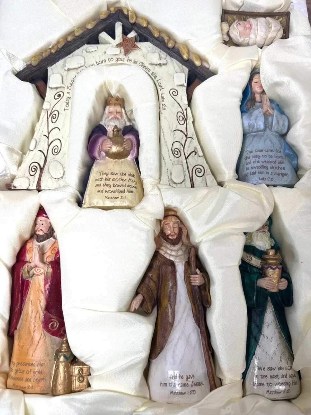 Holiday Time Nativity Inspirational Set With Figures & Bible Verses - 7 Pieces